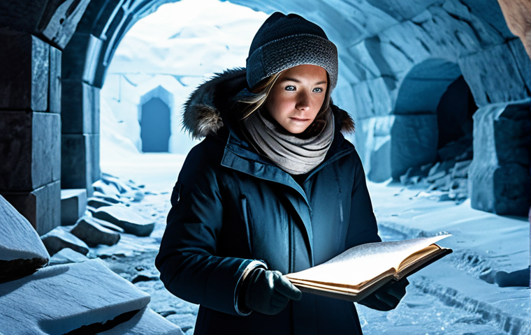 **Prompt 1: Unraveling Ancient Mysteries**
    A resilient female survivor, fully clothed in modest, layered arctic expedition gear, professional dress, standing thoughtfully amidst the frozen ruins of an ancient, snow-covered underground city. She holds a weathered, old blueprint, examining it closely under the soft glow of a portable lantern. The scene is lit by mysterious ambient light filtering through ice formations, hinting at untold stories. Perfect anatomy, correct proportions, well-formed hands, natural body proportions, natural pose, professional photography, highly detailed, realistic, cinematic lighting, safe for work, appropriate content, fully clothed, family-friendly.