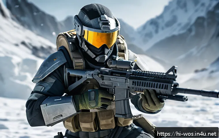 화이트 아웃 서바이벌 캐릭터 설문조사 - A balanced fighter character named Ryan in a dynamic action pose on a snowy battlefield, wearing tac...